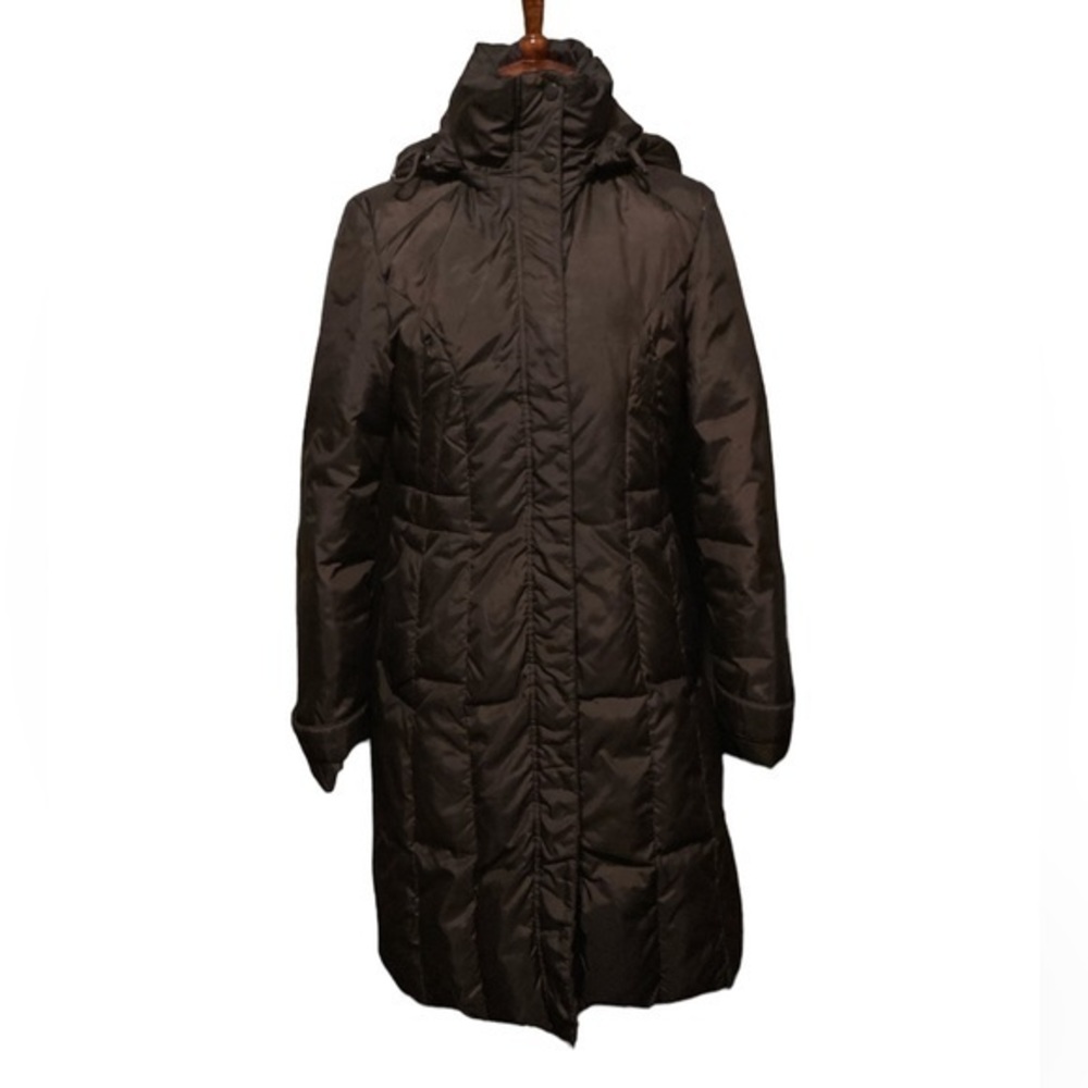 Brown Puffer Coat Full‎ Zip Hooded Quilted Winter Warm Jacket